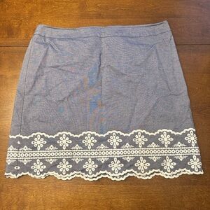 Talbots Blue Skirt with White Lace Detailing